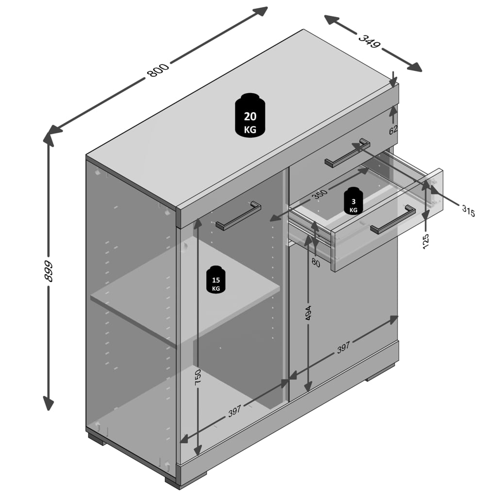 FMD Lipasto 2 ovella ja 2 laatikolla 80x34,9x89,9 cm tammi