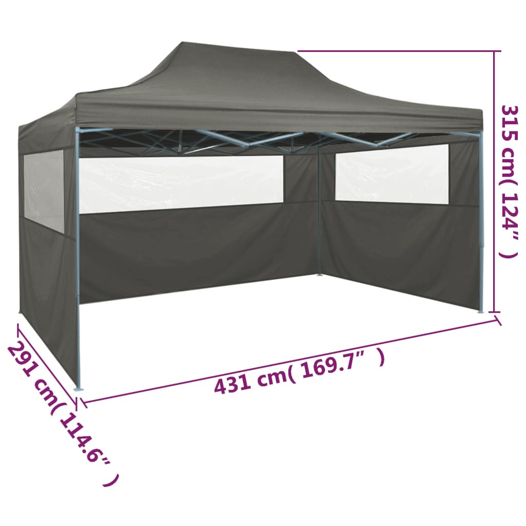 vidaXL kokoontaitettava teltta 3:lla seinällä 3x4,5 m antrasiitti