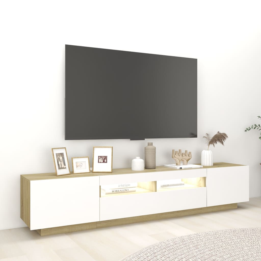 vidaXL TV-taso LED-valoilla valkoinen ja Sonoma-tammi 200x35x40 cm