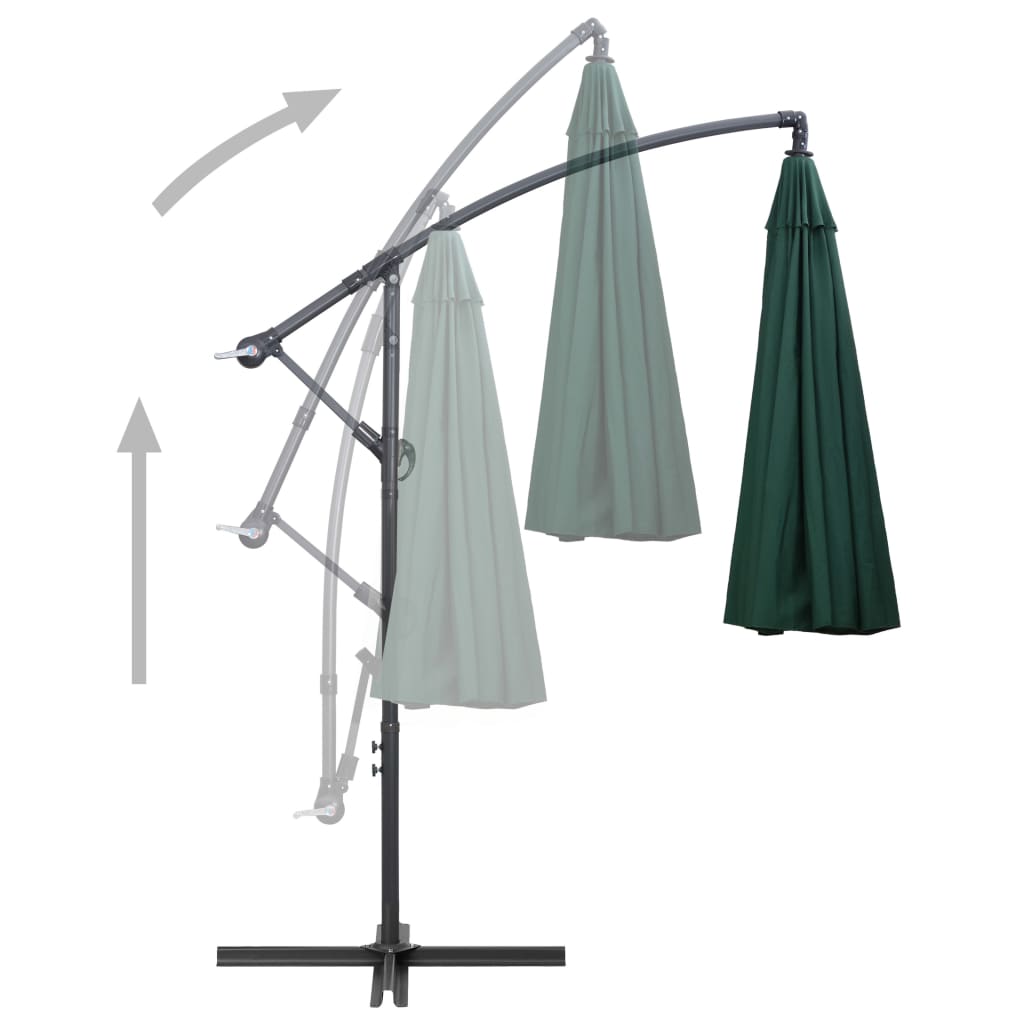 vidaXL Riippuva päivänvarjo vihreä 3 m alumiinitanko