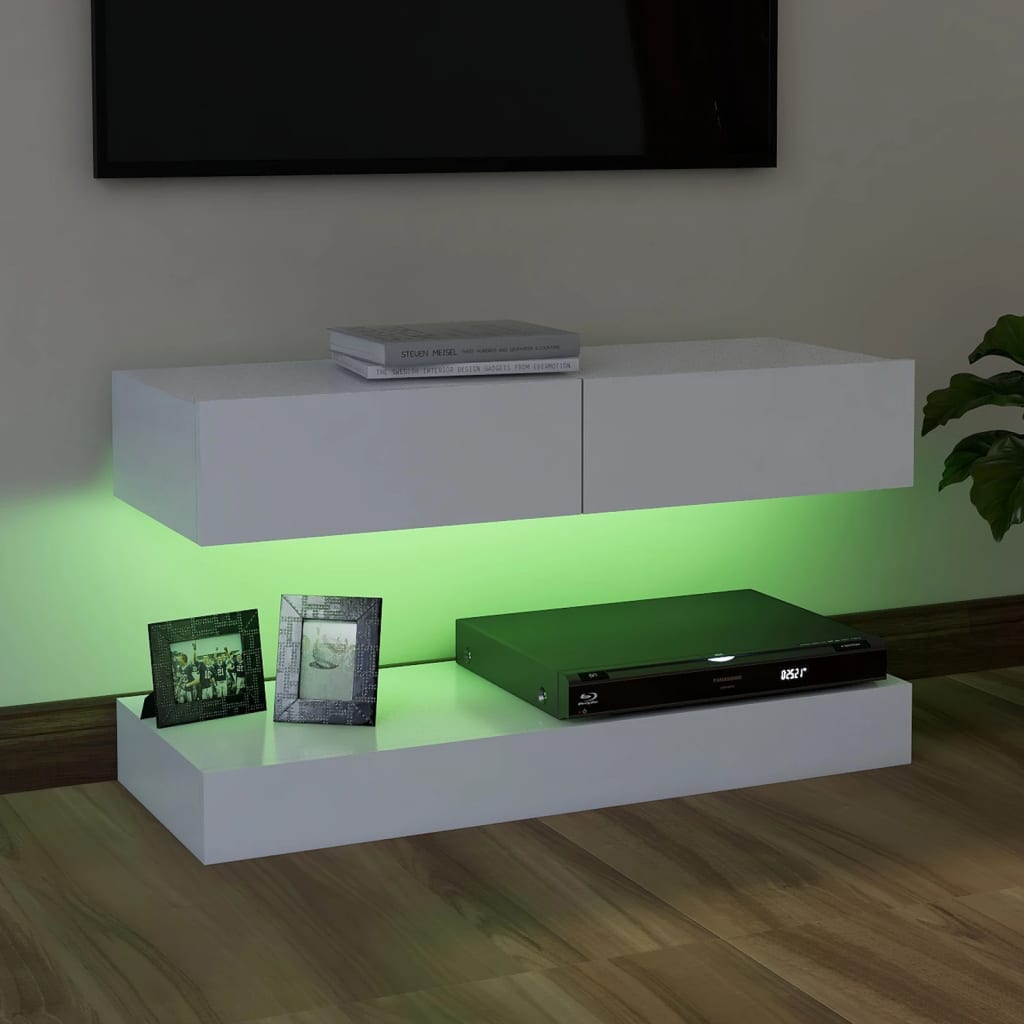 vidaXL TV-taso LED-valoilla valkoinen 90x35 cm