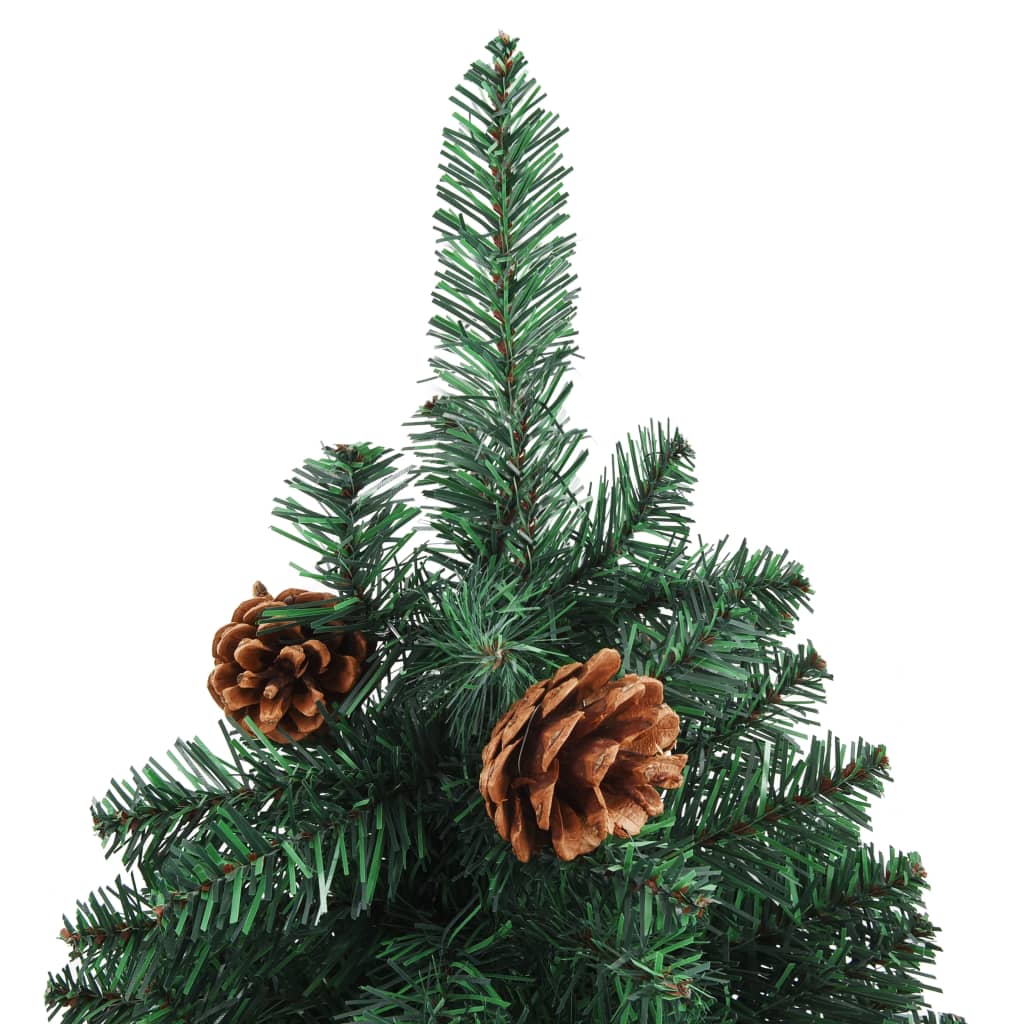 vidaXL Kapea joulukuusi aidolla puulla ja kävyillä vihreä 210 cm PVC