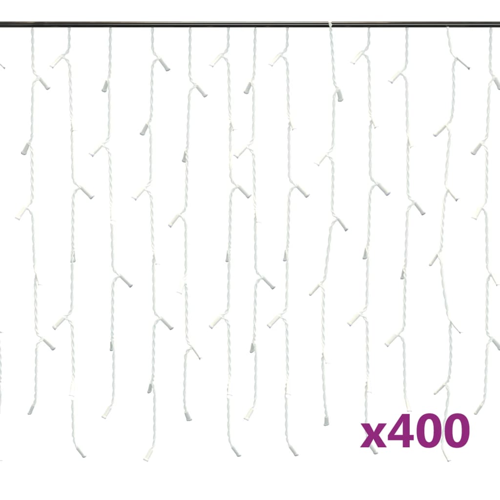 vidaXL LED-valonauhaverho jääpuikot 10 m 400 LEDiä kylmä valkoinen
