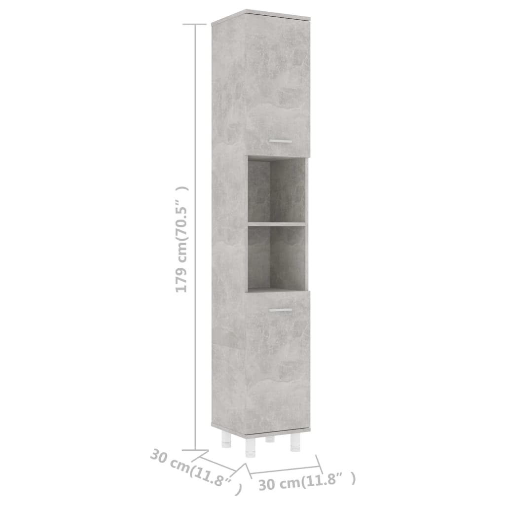vidaXL Kylpyhuonekaappi betoninharmaa 30x30x179 cm tekninen puu