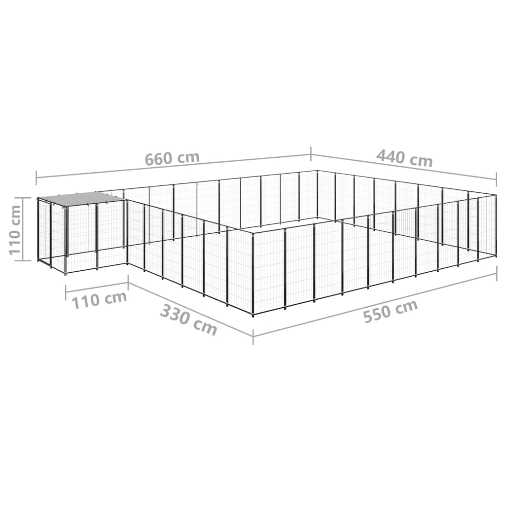 vidaXL Koiranhäkki musta 25,41 m² teräs