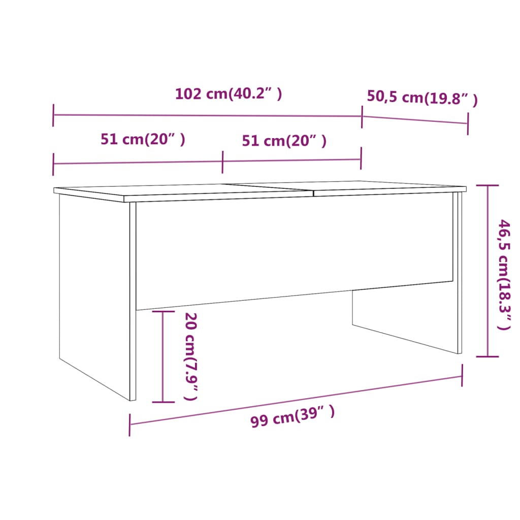 vidaXL Sohvapöytä betoninharmaa 102x50,5x46,5 cm tekninen puu