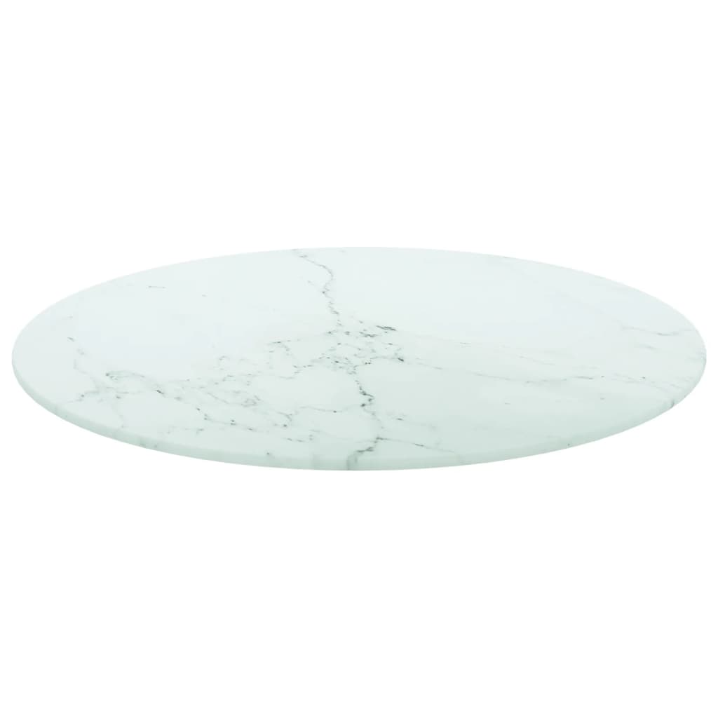 vidaXL Pöytälevy valkoinen Ø50x0,8 cm karkaistu lasi marmorikuvio