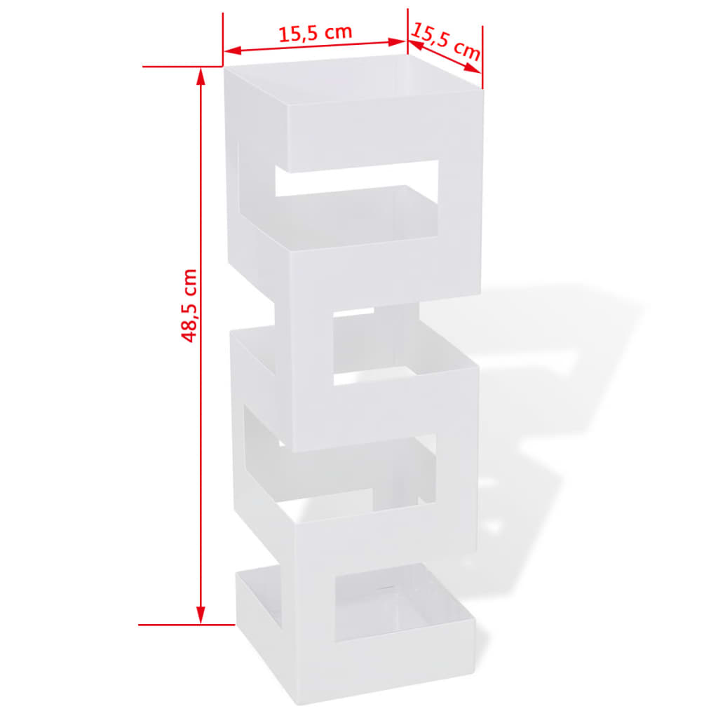 vidaXL Sateenvarjo-/kävelykeppiteline neliö teräs 48,5 cm valkoinen