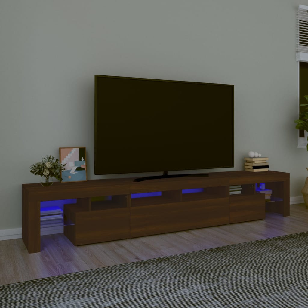 vidaXL TV-taso LED-valoilla ruskea tammi 230x36,5x40 cm