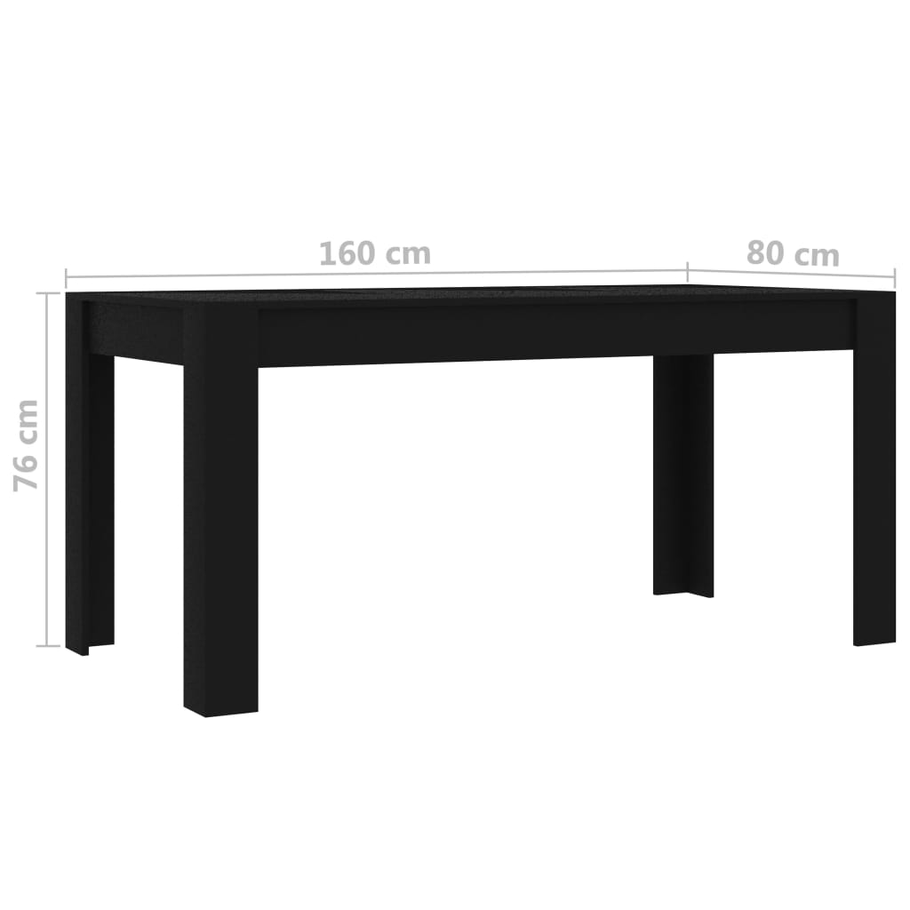 vidaXL Ruokapöytä musta 160x80x76 cm lastulevy