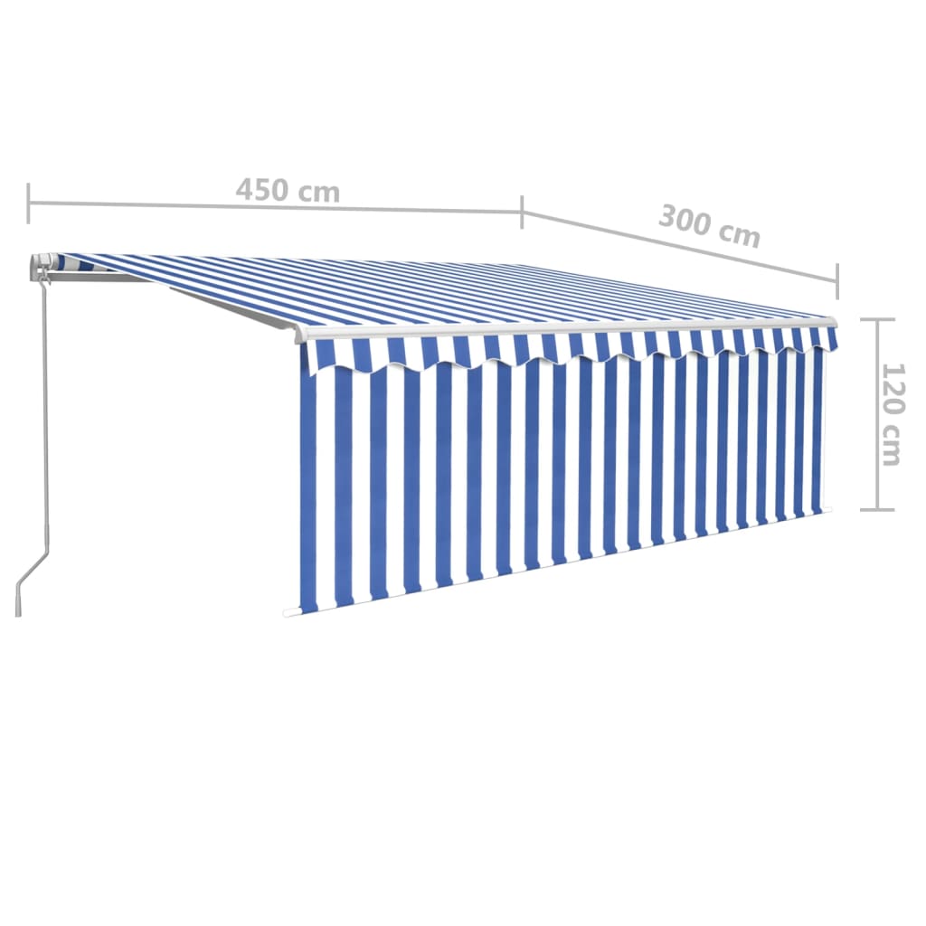 vidaXL Manuaalisesti kelattava markiisi verhoilla 4,5x3 m sinivalk.