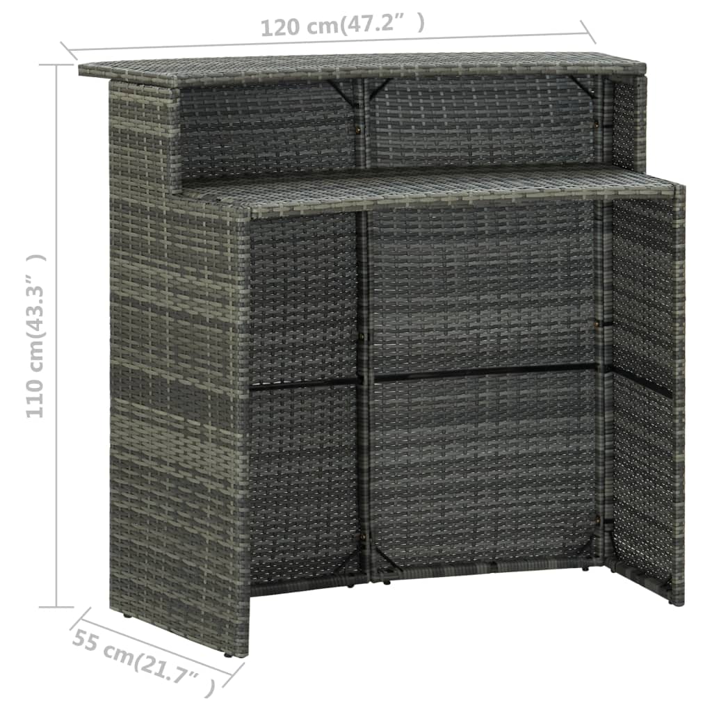 vidaXL Puutarhan baaripöytä harmaa 120x55x110 cm polyrottinki