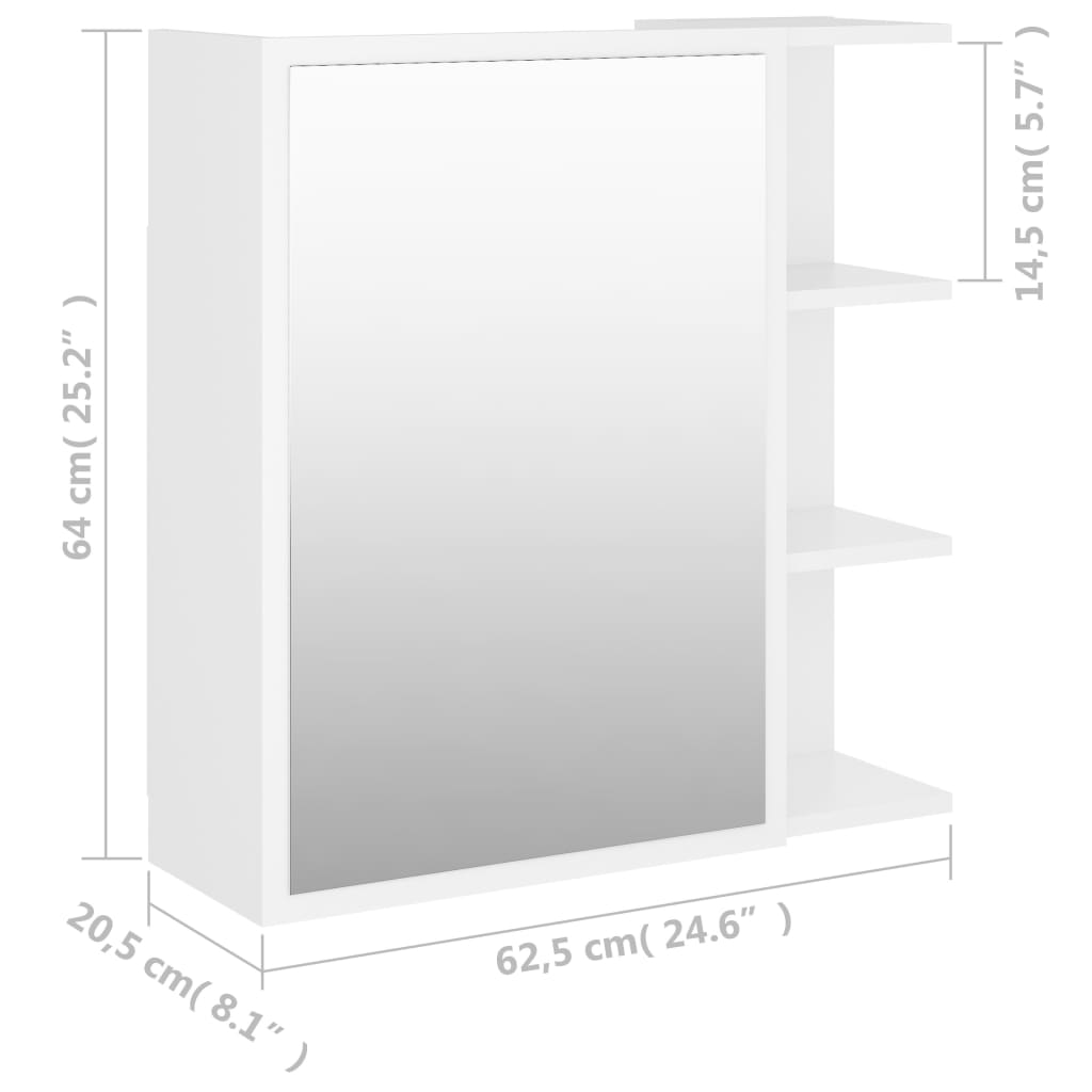 vidaXL Kylpyhuoneen peilikaappi valkoinen 62,5x20,5x64 cm lastulevy