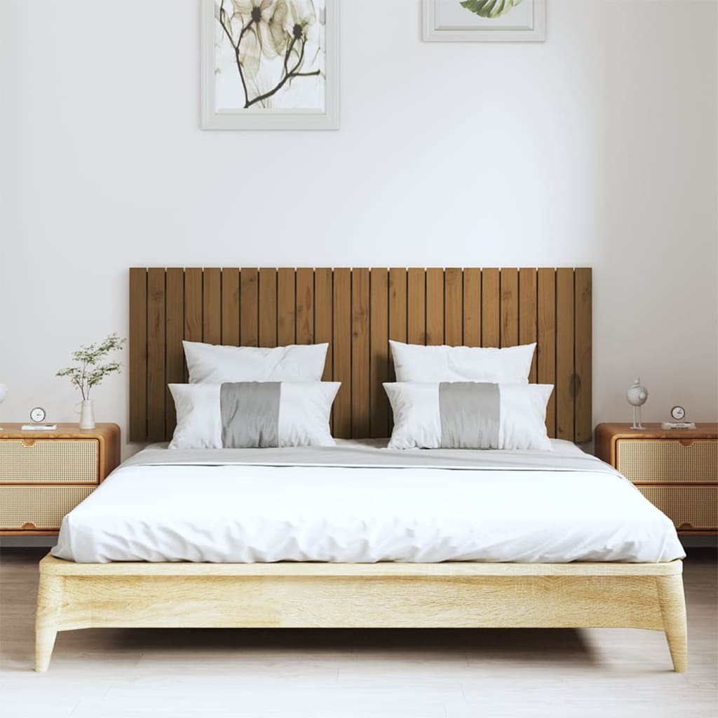 vidaXL Sängynpääty seinälle hunajanruskea 159,5x3x60 cm täysi mänty