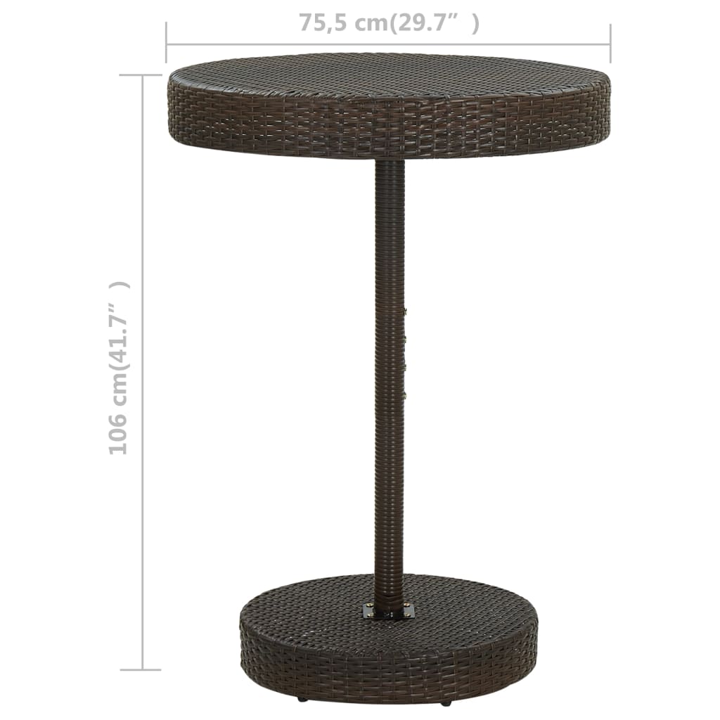vidaXL Puutarhapöytä ruskea 75,5x106 cm polyrottinki