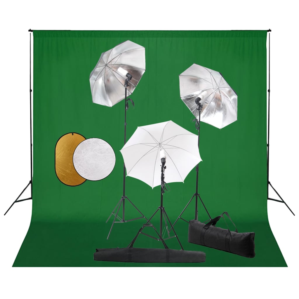 vidaXL Valokuvastudiosarja valot, varjot, taustakangas ja heijastin