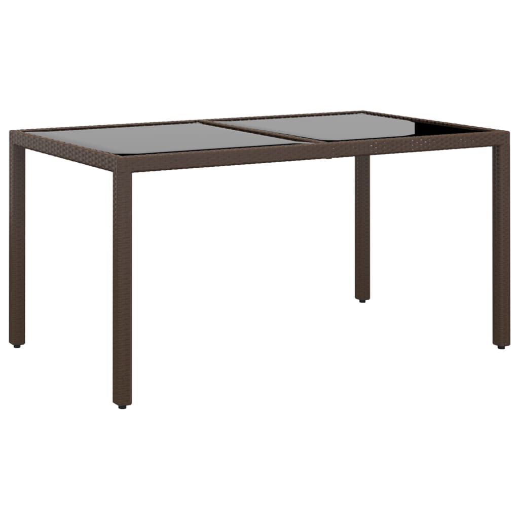 vidaXL Puutarhapöytä 150x90x75cm karkaistu lasi ja polyrottinki ruskea