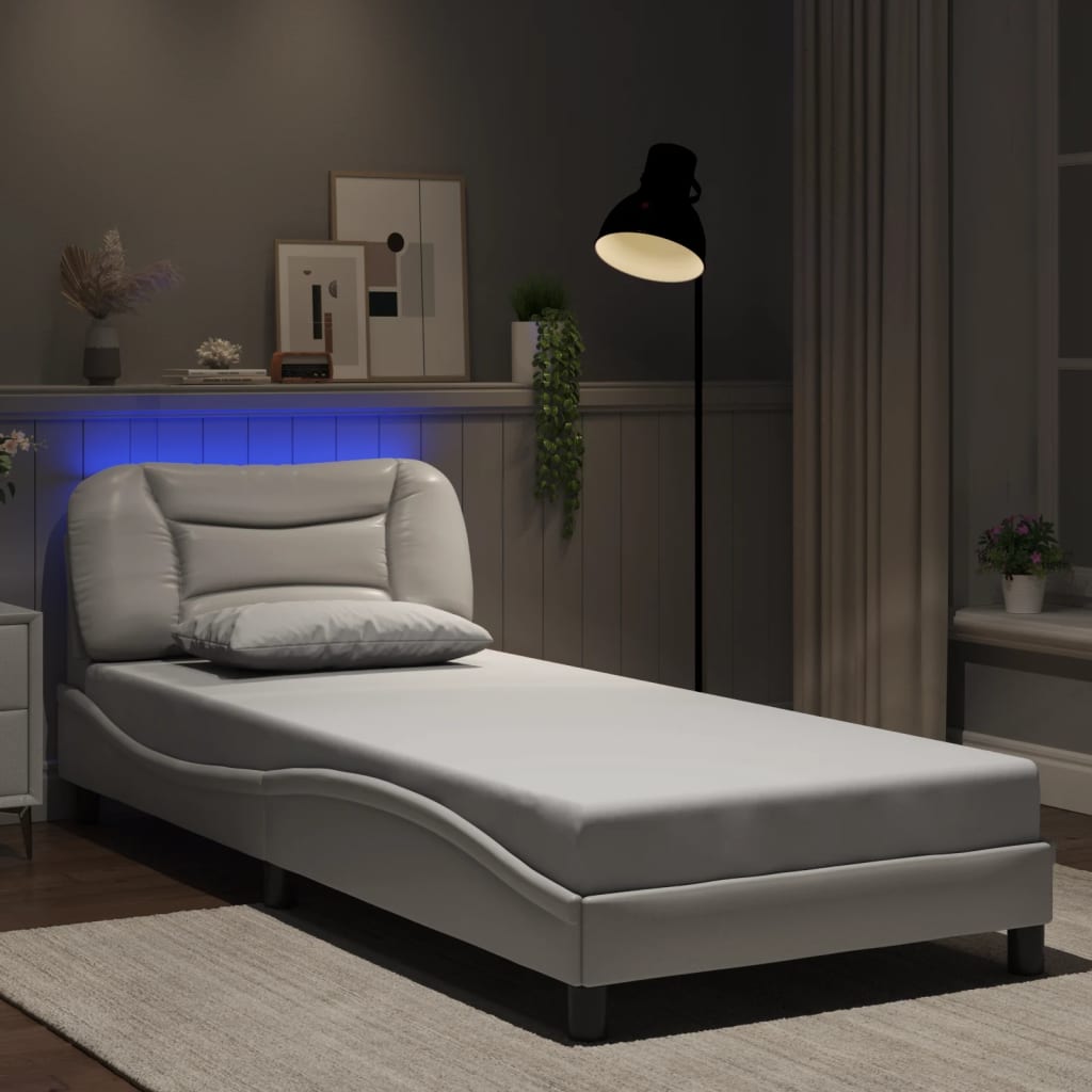 vidaXL Sängynrunko LED-valoilla valkoinen 80x200 cm keinonahka