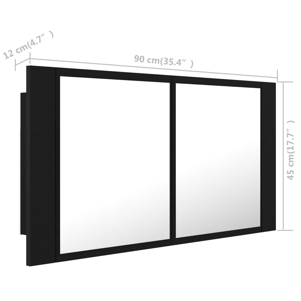vidaXL Kylpyhuoneen LED peilikaappi musta 90x12x45 cm akryyli