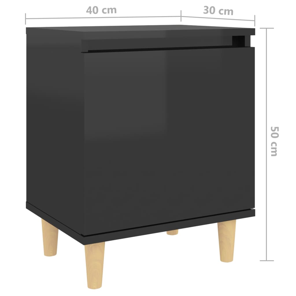 vidaXL Yöpöydät täyspuujaloilla 2 kpl korkeakiilto musta 40x30x50 cm