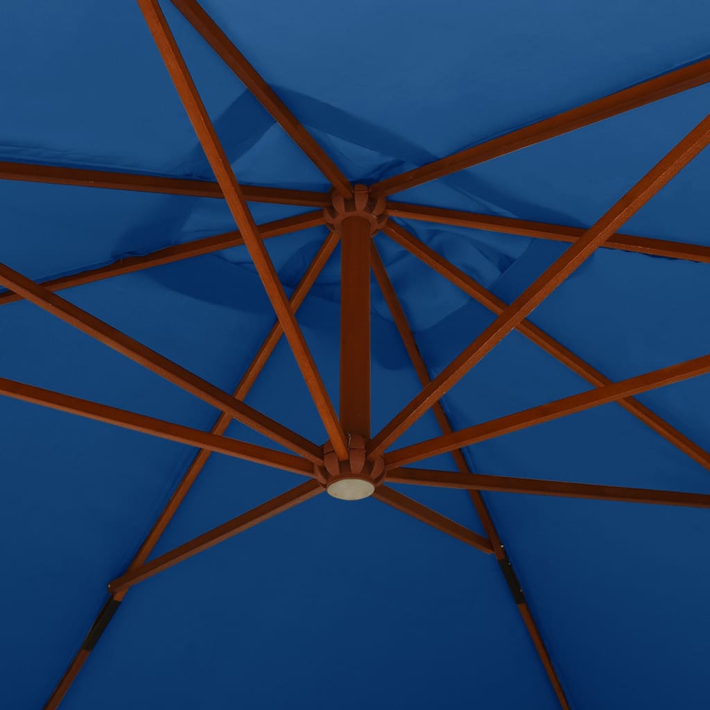 vidaXL Riippuva aurinkovarjo puupylväällä 400x300 cm taivaansininen