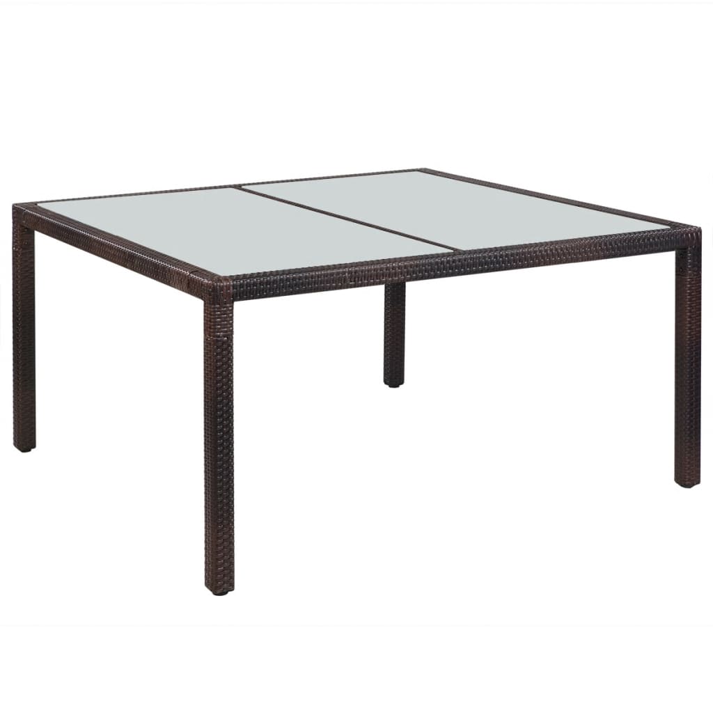 vidaXL Puutarhapöytä 150x90x75 cm ruskea polyrottinki ja lasi