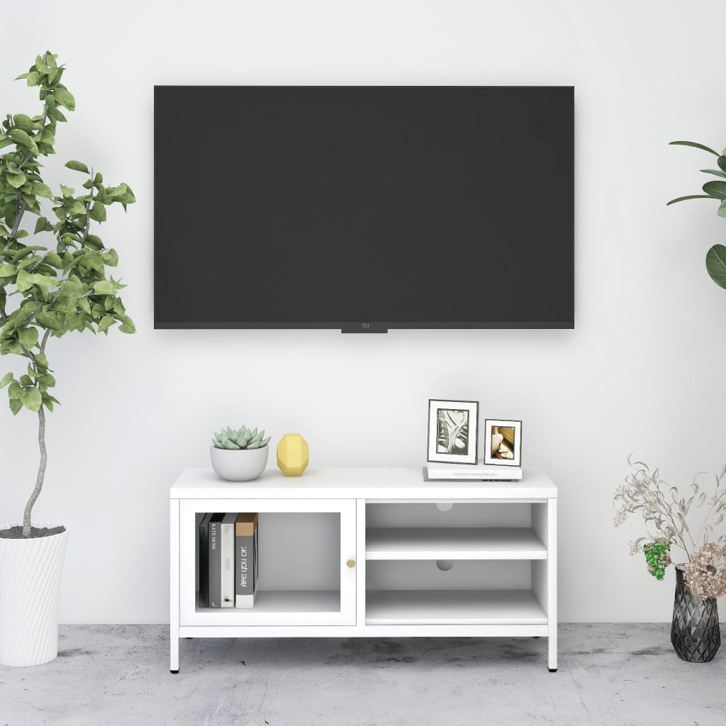 vidaXL TV-taso valkoinen 90x30x44 cm teräs ja lasi