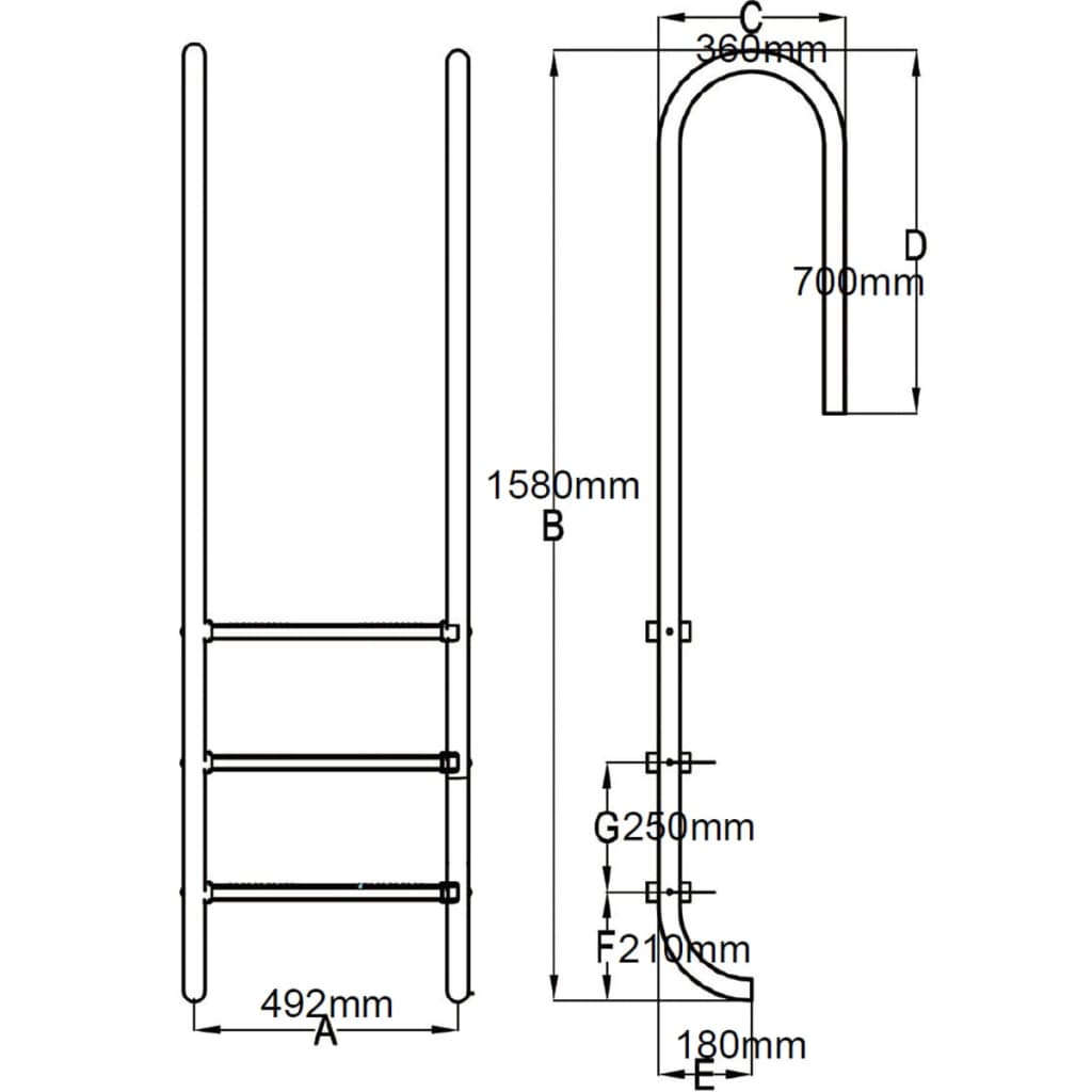 vidaXL Uima-altaan tikkaat 3 askelmaa 120 cm ruostumaton 304 teräs