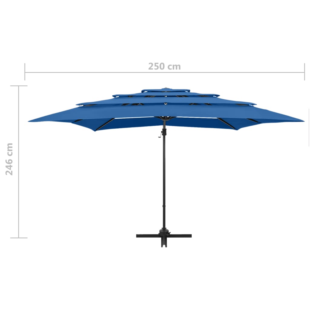 vidaXL 4-tasoinen Aurinkovarjo alumiinitanko taivaansininen 250x250 cm