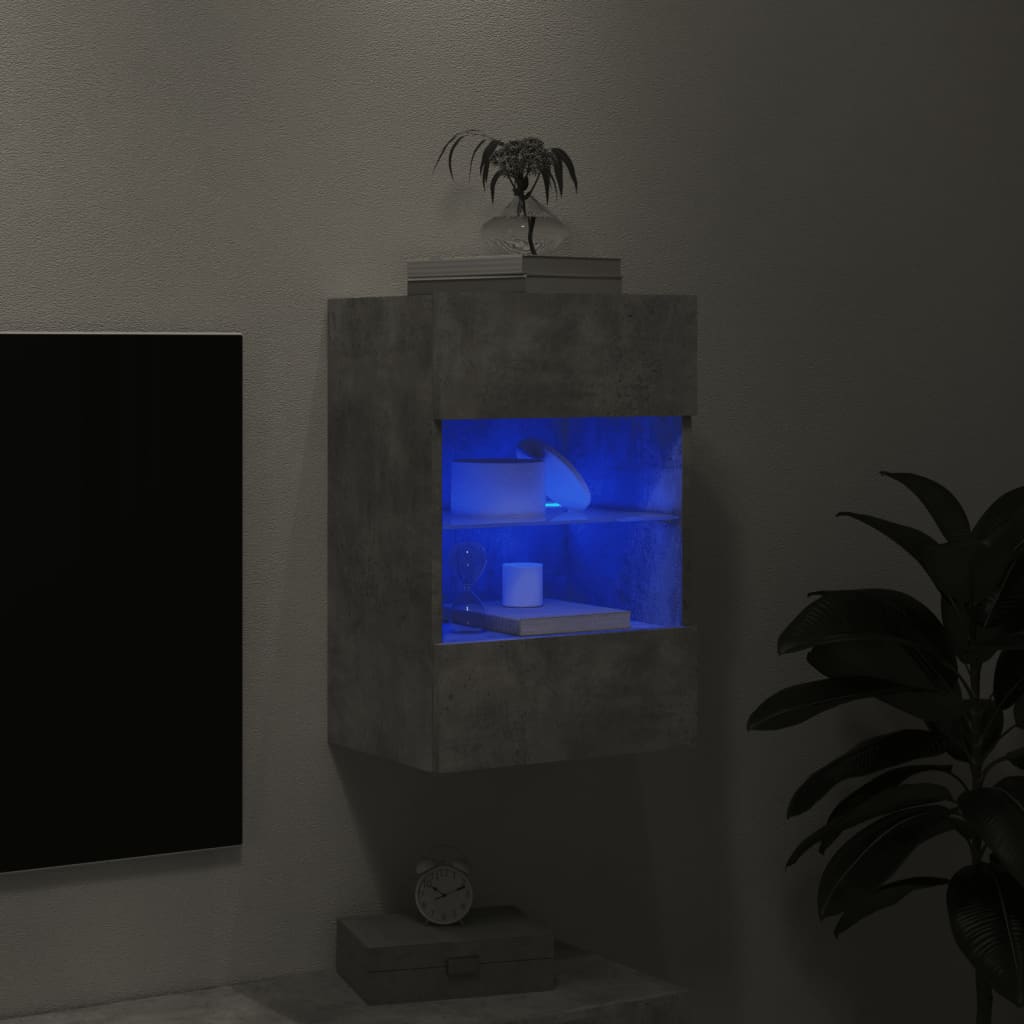 vidaXL TV-seinäkaappi LED-valoilla betoninharmaa 40x30x60,5 cm