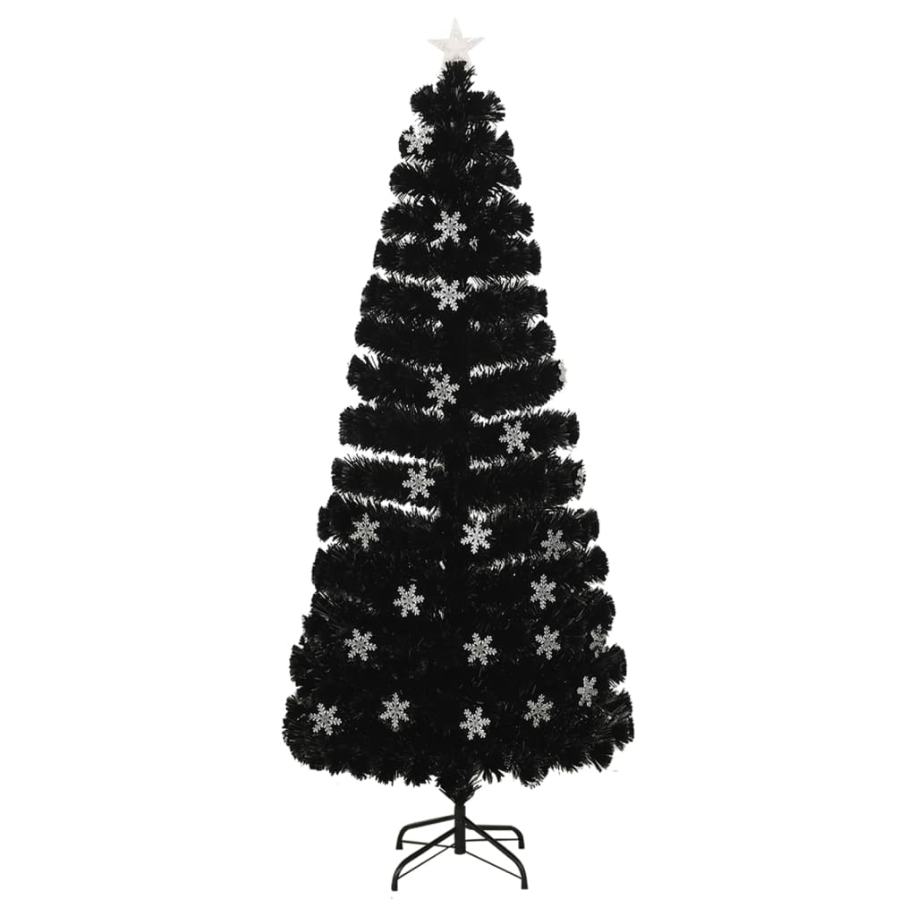 vidaXL Joulukuusi LED-lumihiutaleilla musta 210 cm kuituoptiikka