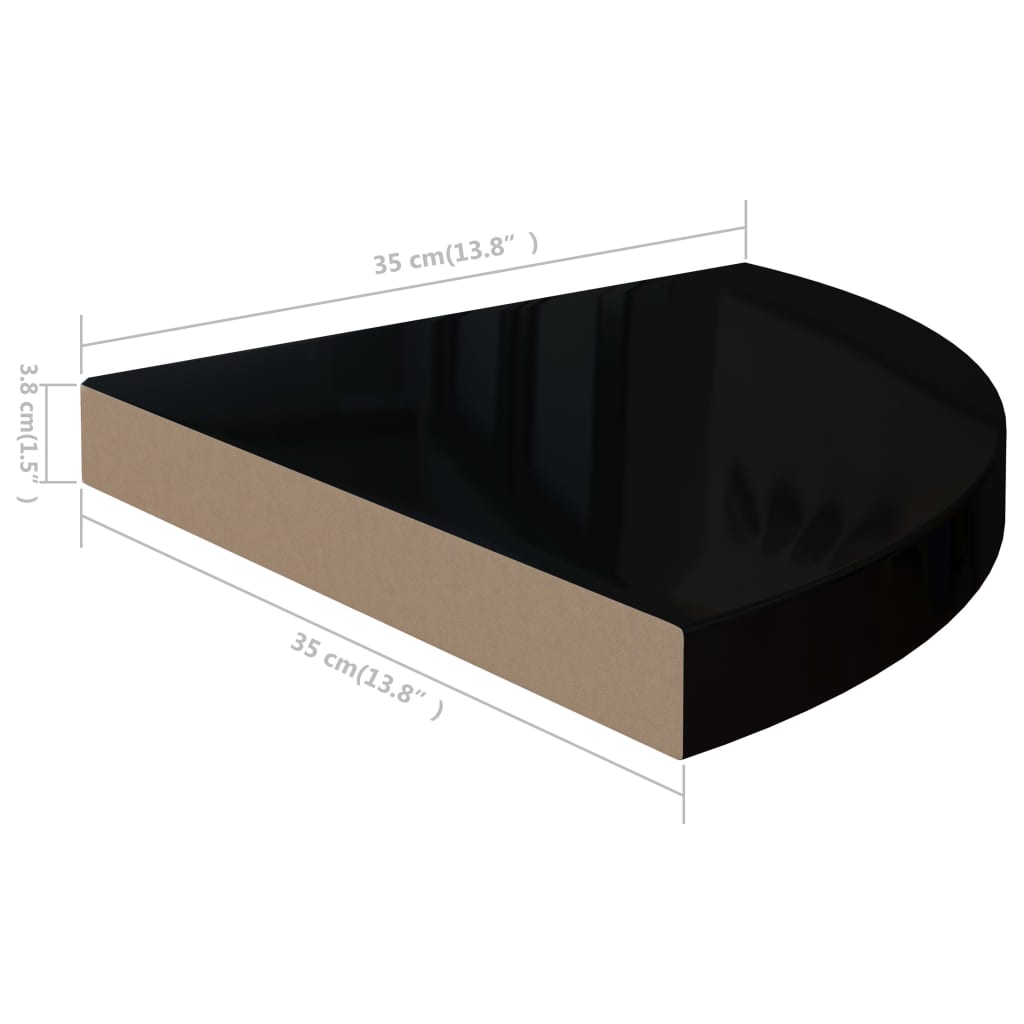 vidaXL Kelluvat kulmahyllyt 4 kpl korkeakiilto musta 35x35x3,8 cm MDF