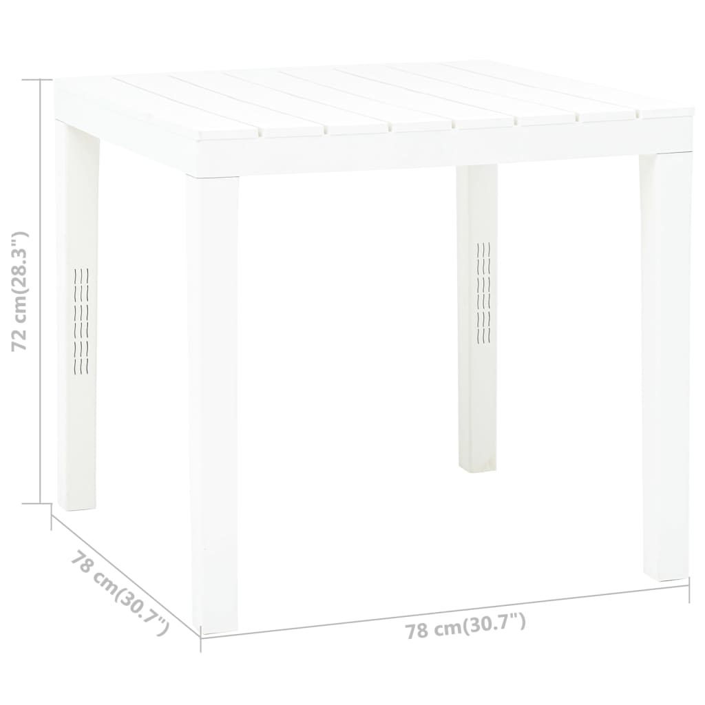 vidaXL Puutarhapöytä valkoinen 78x78x72 cm muovi
