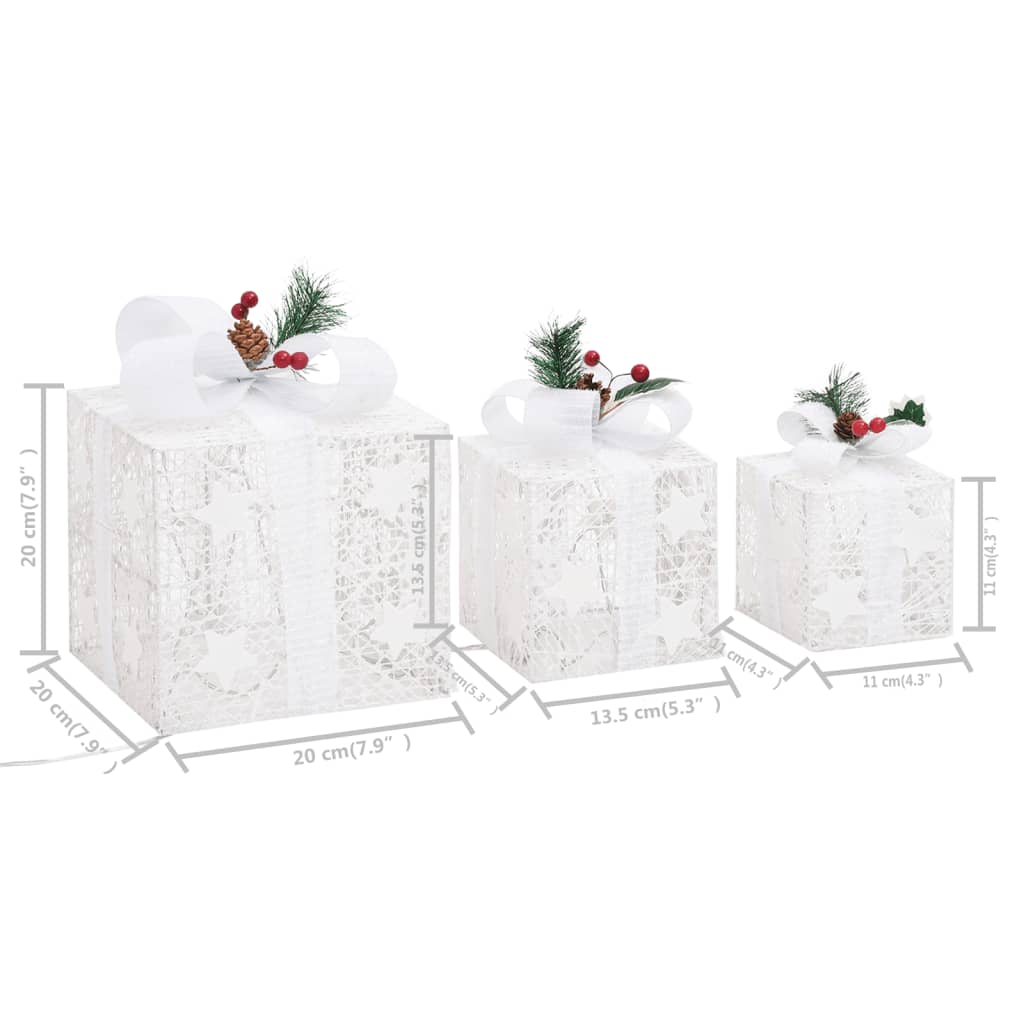 vidaXL Koristeelliset joululahjalaatikot 3 kpl valk. sisälle ja ulos