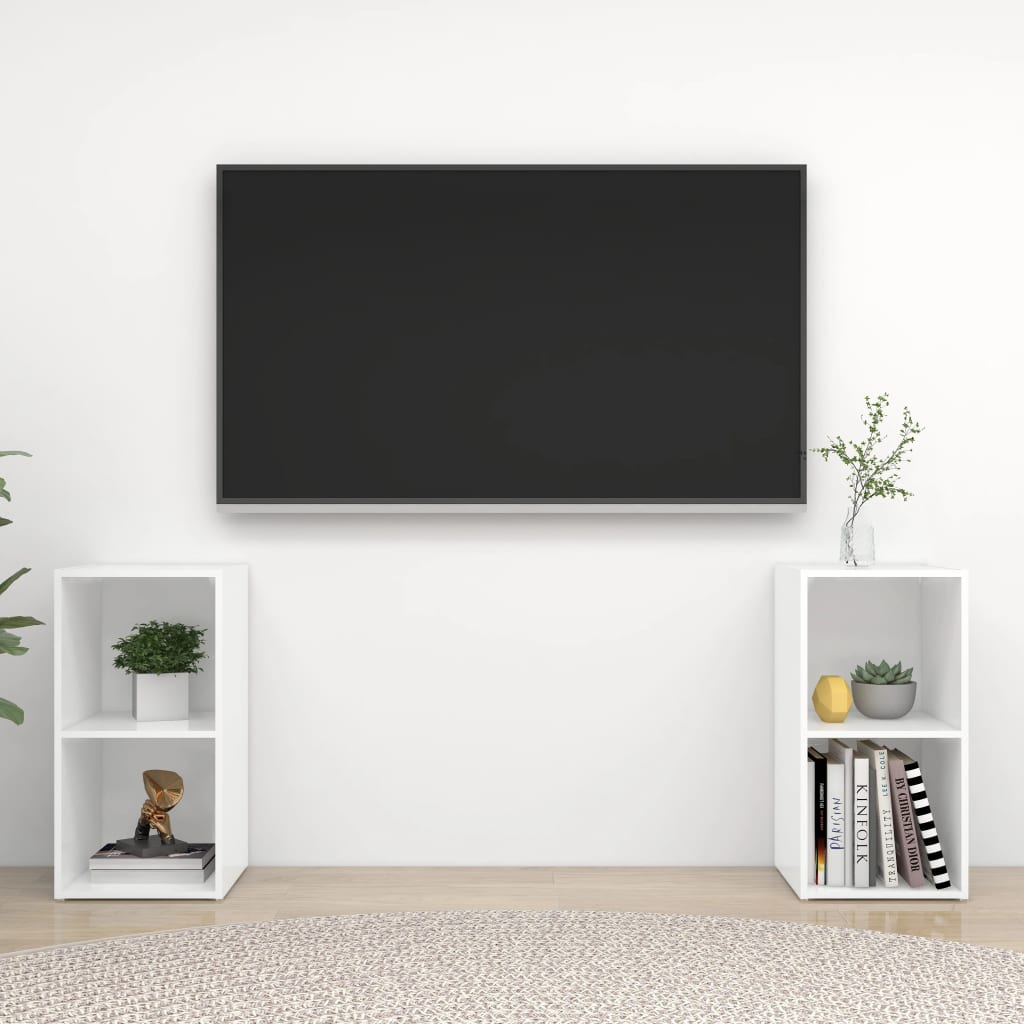 vidaXL TV-tasot 2 kpl korkeakiilto valkoinen 72x35x36,5 cm lastulevy
