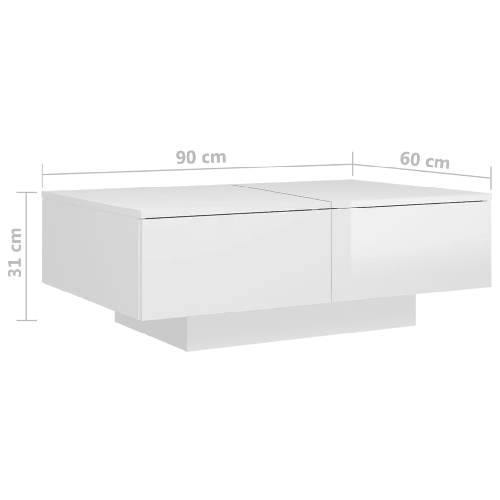 vidaXL Sohvapöytä korkeakiilto valkoinen 90x60x31 cm tekninen puu