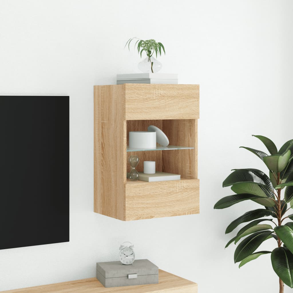 vidaXL TV-seinäkaappi LED-valoilla Sonoma-tammi 40x30x60,5 cm