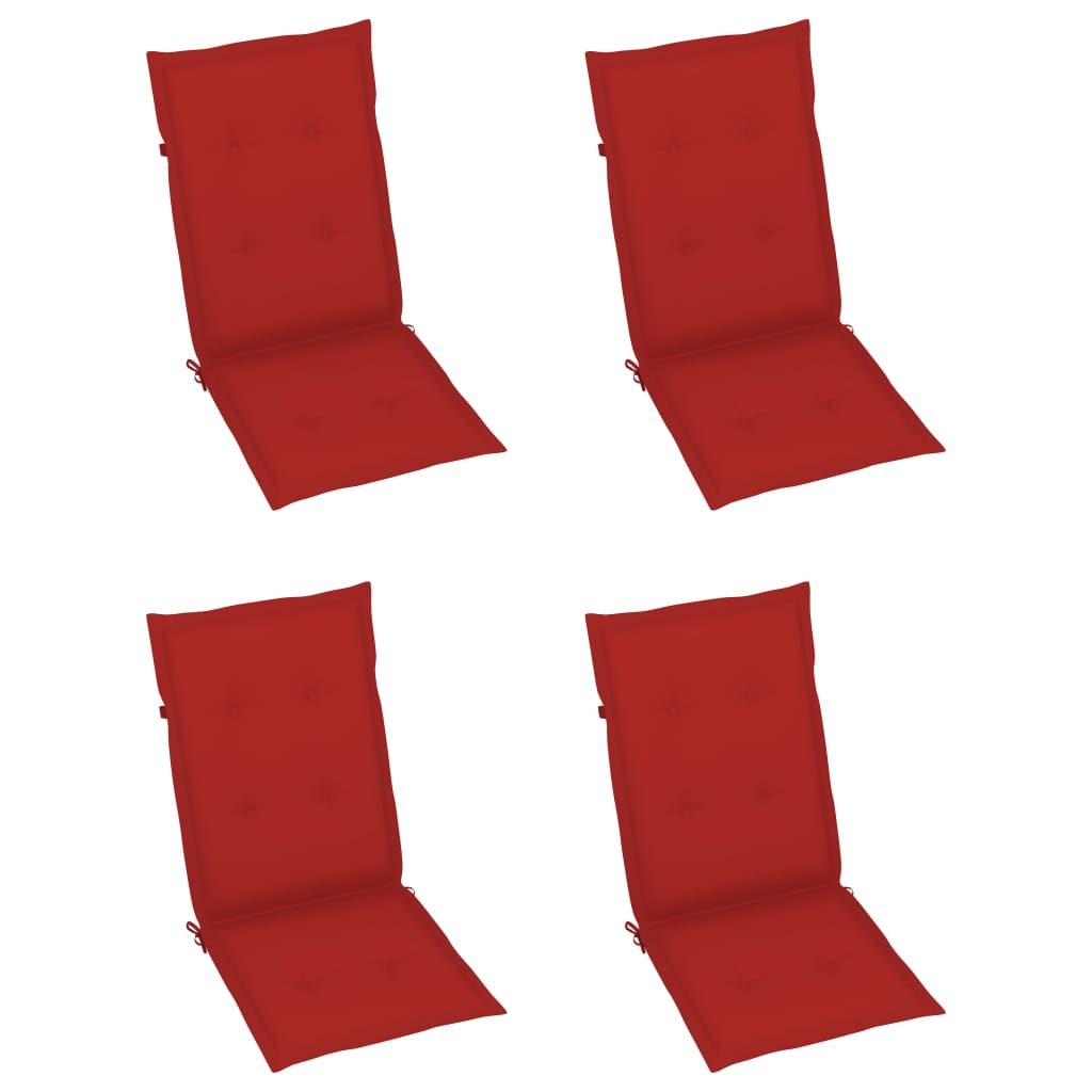 vidaXL Puutarhatuolit 4 kpl tyynyillä punainen täysi tiikki