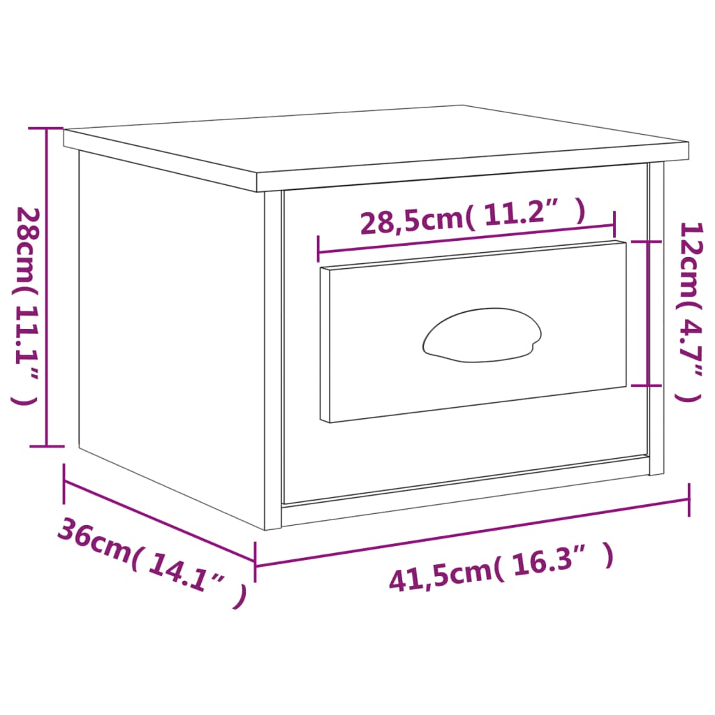 vidaXL Seinäkiinnitettävä yöpöytä korkeakiilto valkoinen 41,5x36x28cm