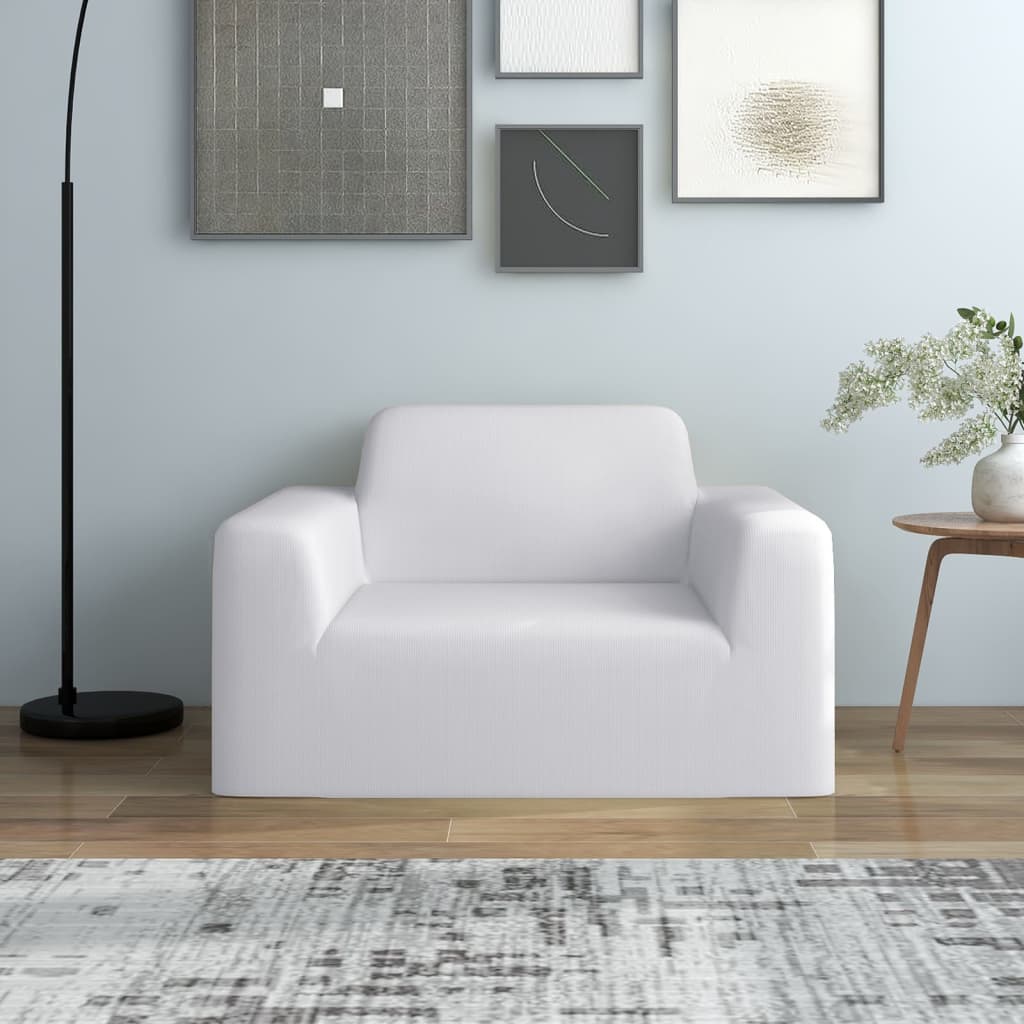 vidaXL Joustava sohvanpäällinen valkoinen polyesteri jersey
