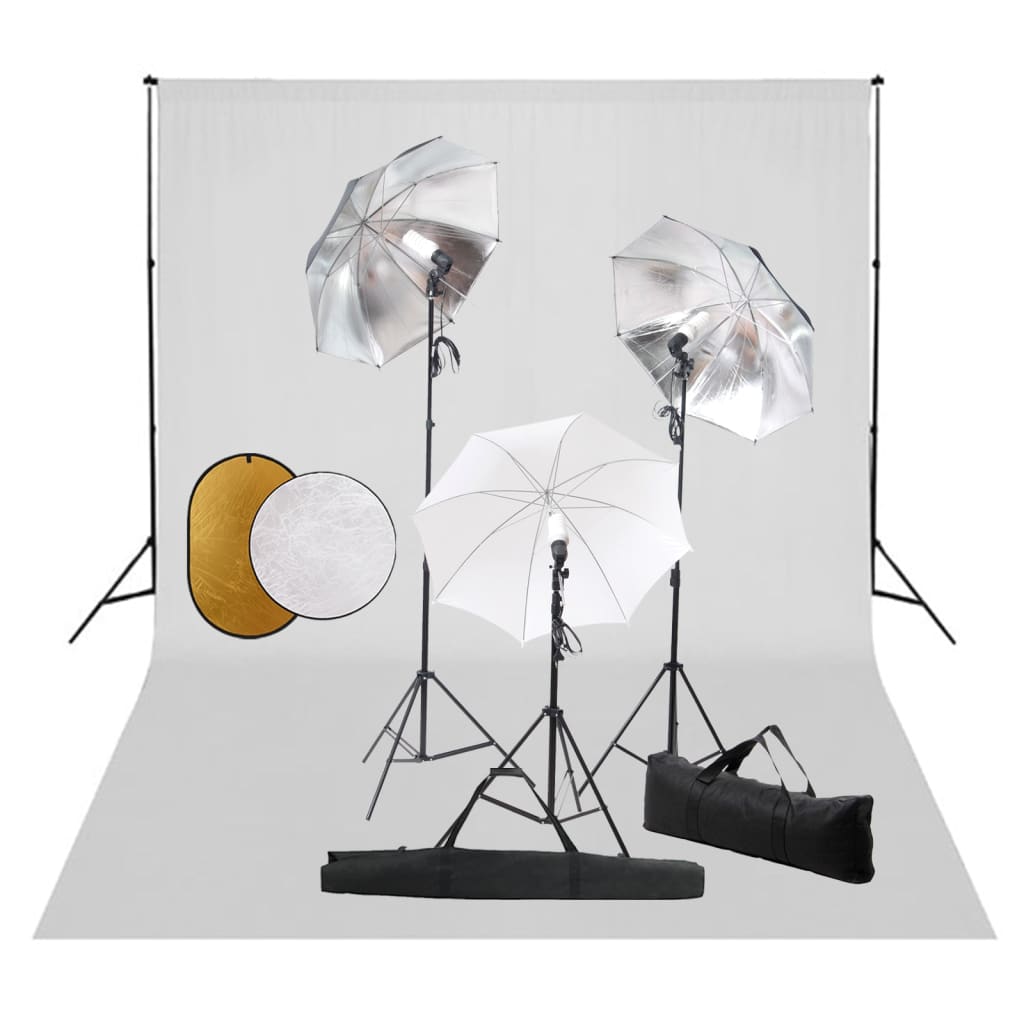 vidaXL Valokuvastudiosarja valot, varjot, taustakangas ja heijastin