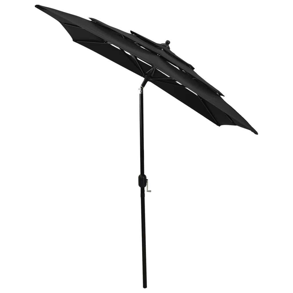vidaXL 3-tasoinen aurinkovarjo alumiinitanko musta 2x2 m