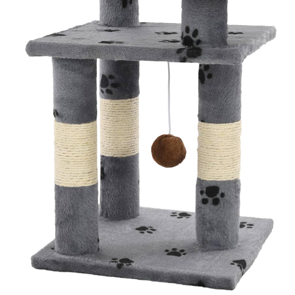 vidaXL Kissan kiipeilypuu sisal-pylväillä 65 cm tassukuvio harmaa