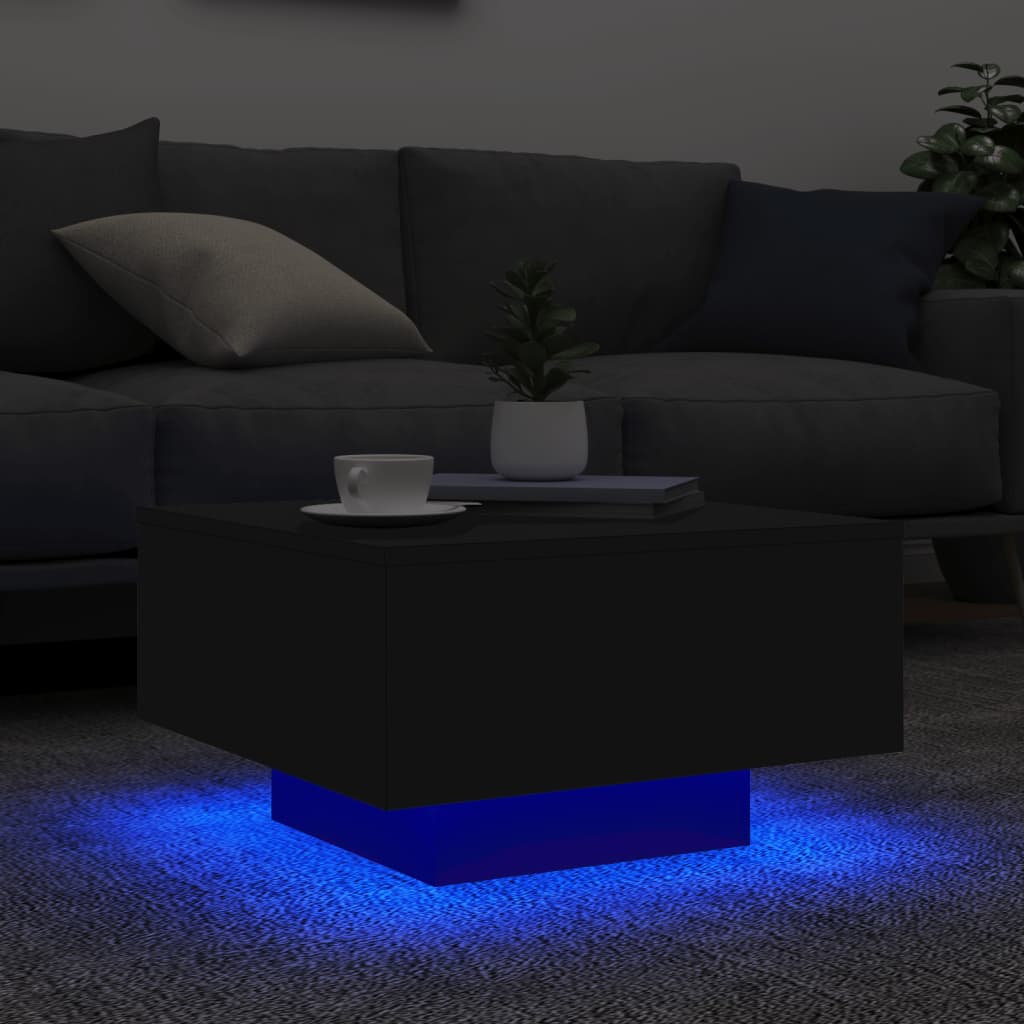 vidaXL Sohvapöytä LED-valoilla musta 55x55x31 cm
