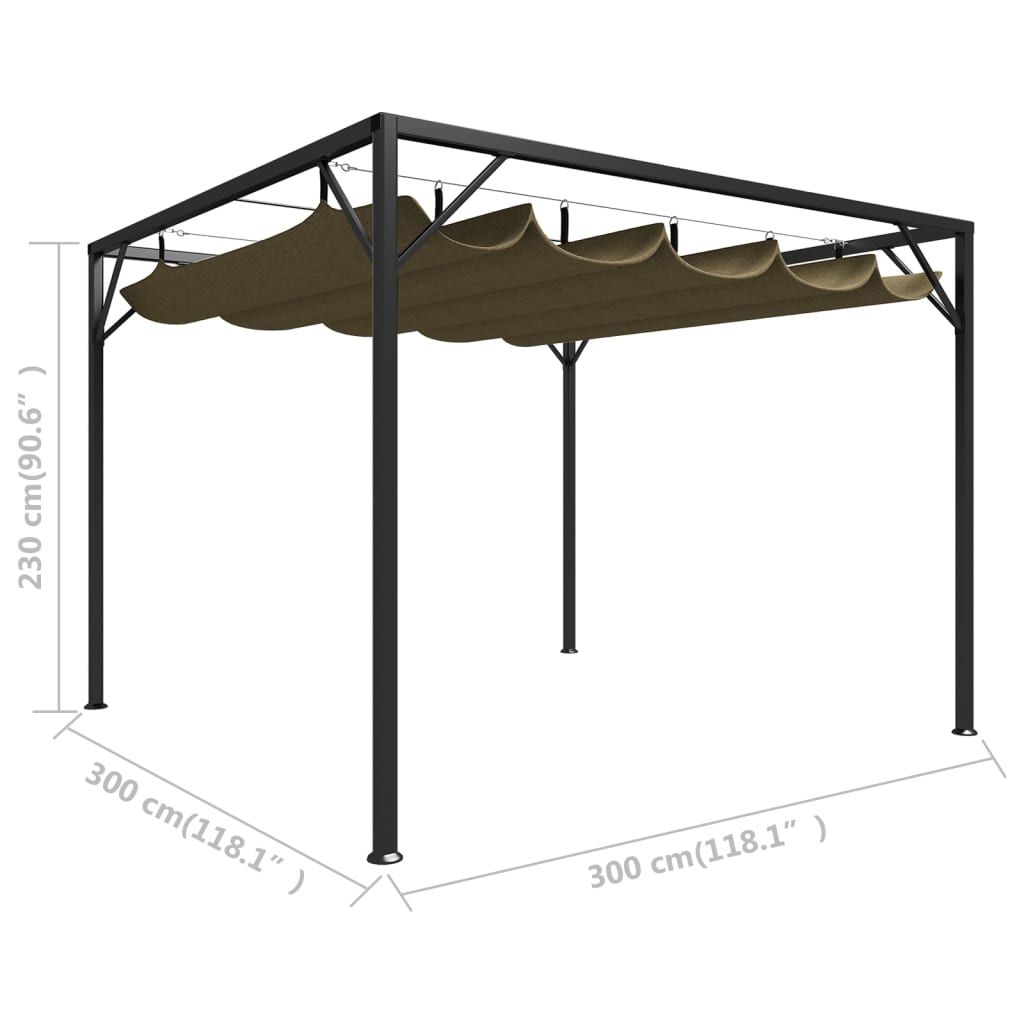 vidaXL Huvimaja sisäänvedettävä katto 3x3 m ruskeanharmaa 180 g/m²