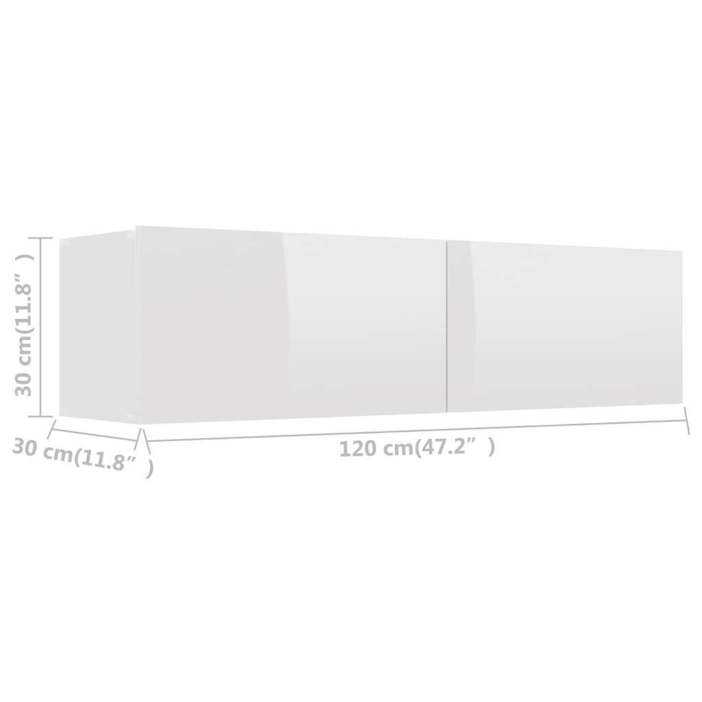 vidaXL TV-taso korkeakiilto valkoinen 120x30x30 cm lastulevy