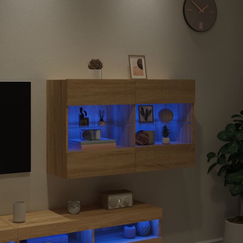 vidaXL TV-seinäkaappi LED-valoilla Sonoma-tammi 98,5x30x60,5 cm