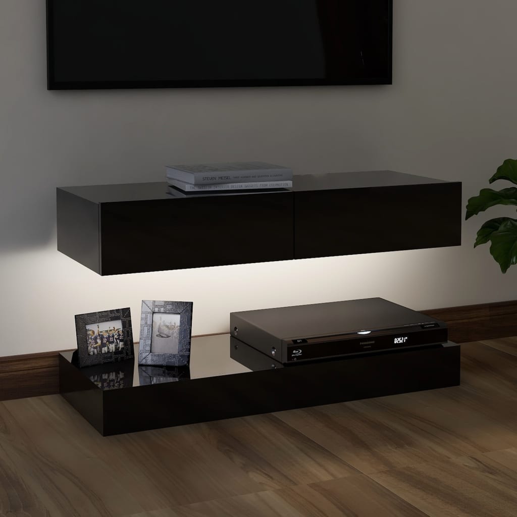 vidaXL TV-taso LED-valoilla korkeakiilto musta 90x35 cm