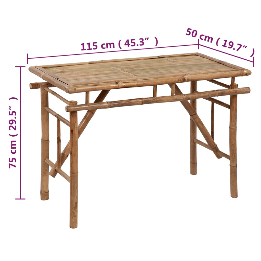 vidaXL Kokoontaitettava puutarhapöytä 115x50x75 cm bambu