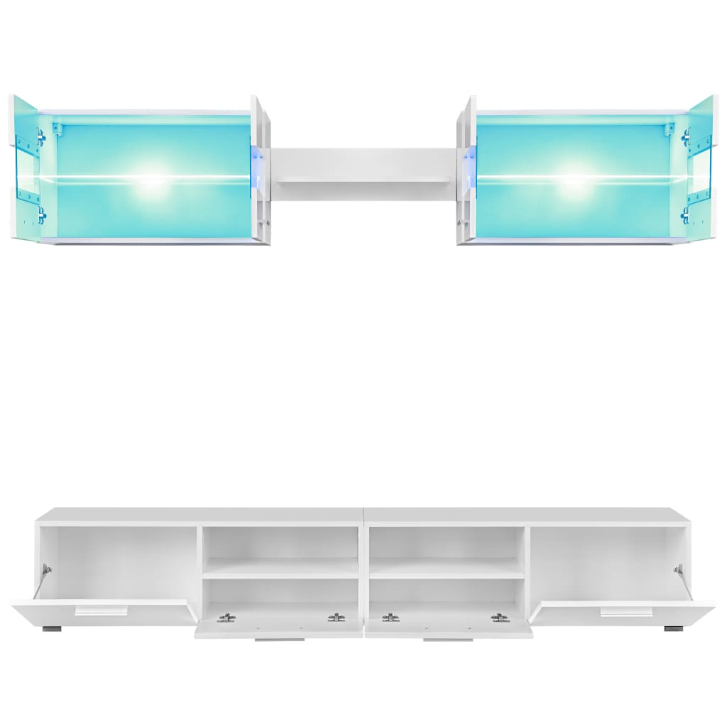 vidaXL TV-kalustekokonaisuus LED-valot 5 osaa korkeakiilto valkoinen
